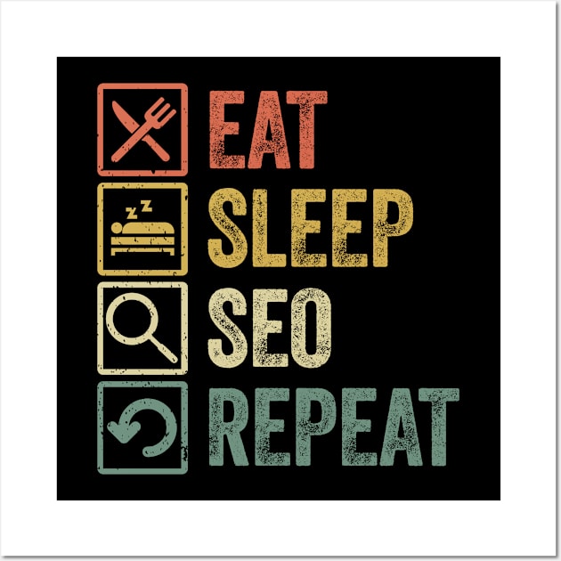 Funny eat sleep seo repeat retro vintage gift Wall Art by Lyume